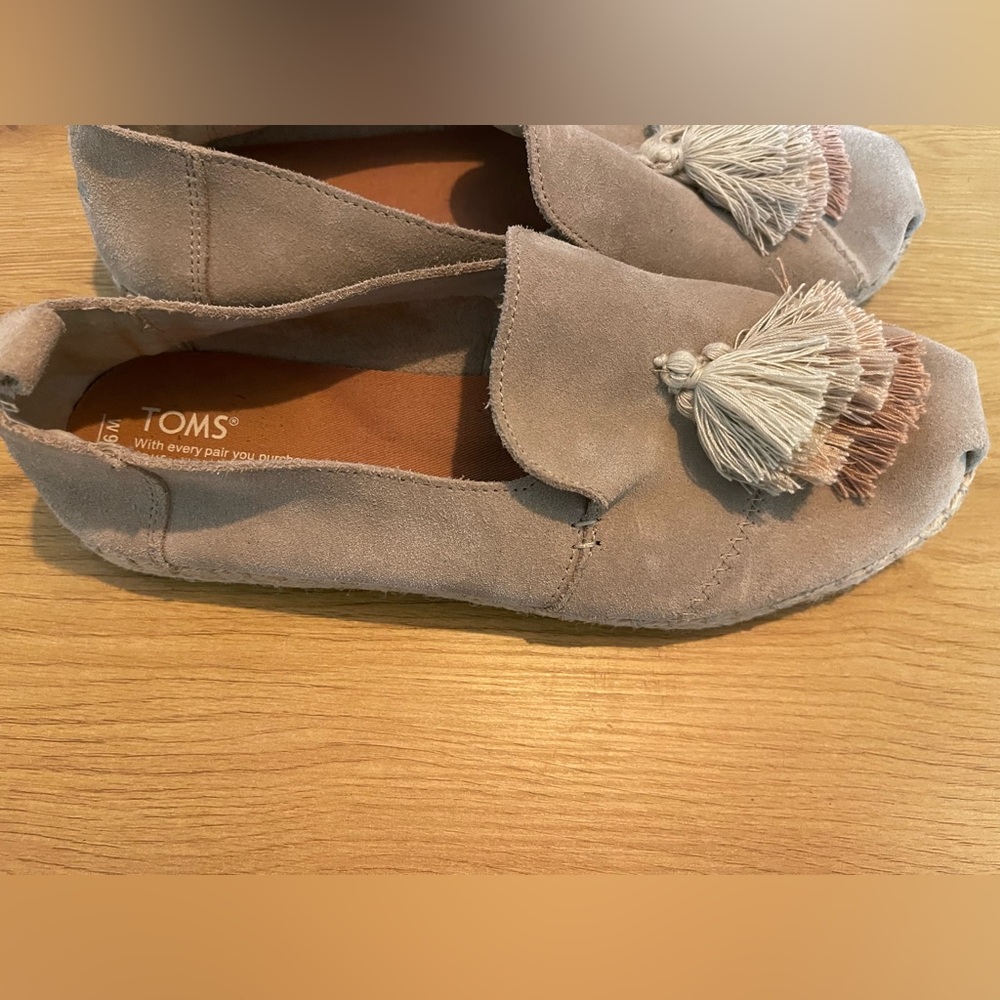 TOMS Taupe Suede Tassel Loafers - Neutral Slip-On Flats